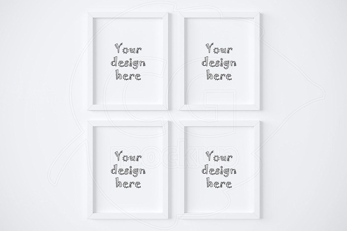 Set x4 white frame 8x10 inch mockup, a Print Template by CGmockup