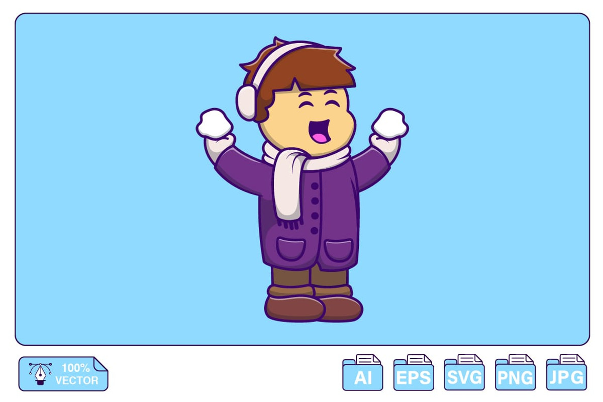Cute Boy Holding Snow Cartoon, a Person Illustration by Artstorystudio (Photo 1 of 3)