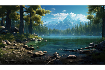 environment blue lake tree landscape, a Nature Photo by pikepicture