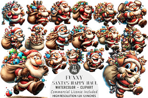Funny Santa's Happy Haul Clipart, an Illustration by DreamArtGraphic