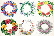 Watercolor Summer Wreath Clipart, an Illustration by DreamCafeArt (Thumbnail 2 of 7)