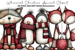 Whimsical Christmas Animal Clipart, an Animal Illustration by Black Bird Studio
