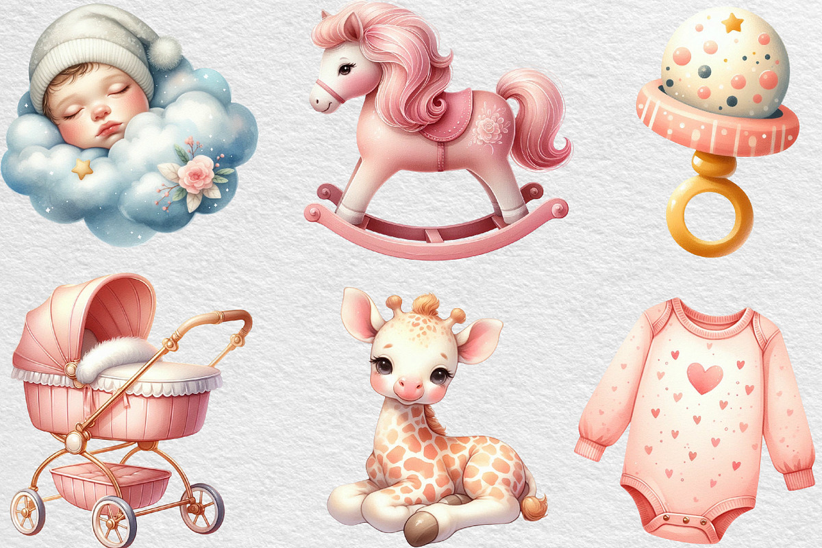Blush Pink Ivory Baby Nursery Clipar, an Illustration by Black Bird Studio (Photo 4 of 4)