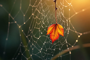 Autumn leaf caught in a dew kissed, a Nature Photo by Artonix