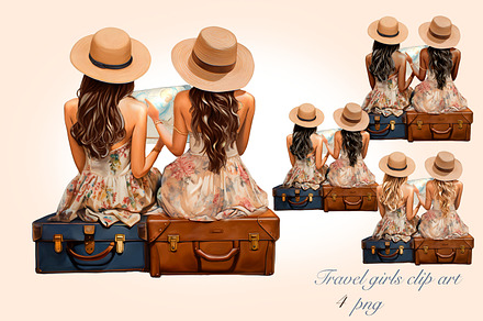 Fashion travel girls clipart