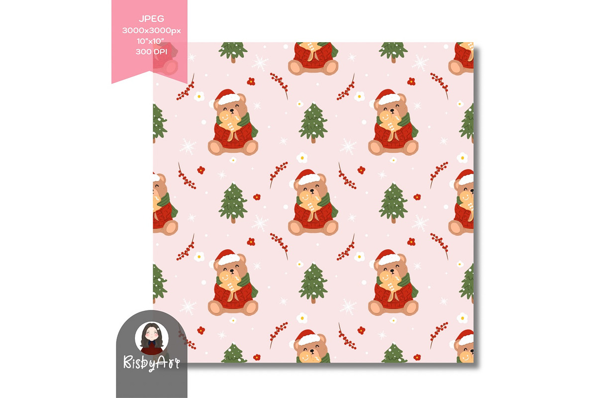 Christmas Bear Gingerbread Seamless, a Pattern Graphic by KisbyArt (Photo 3 of 3)