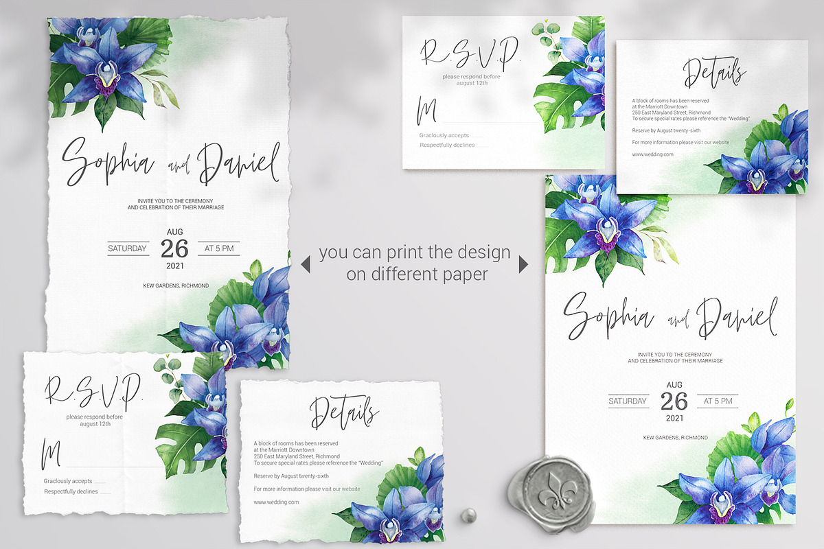 Blue orchid. Wedding invitation set., an Invitation Template by Nebbia (Photo 5 of 6)