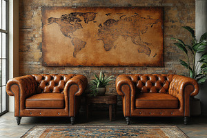 Elegant leather chesterfield sofas w, a Photo by Tanuart