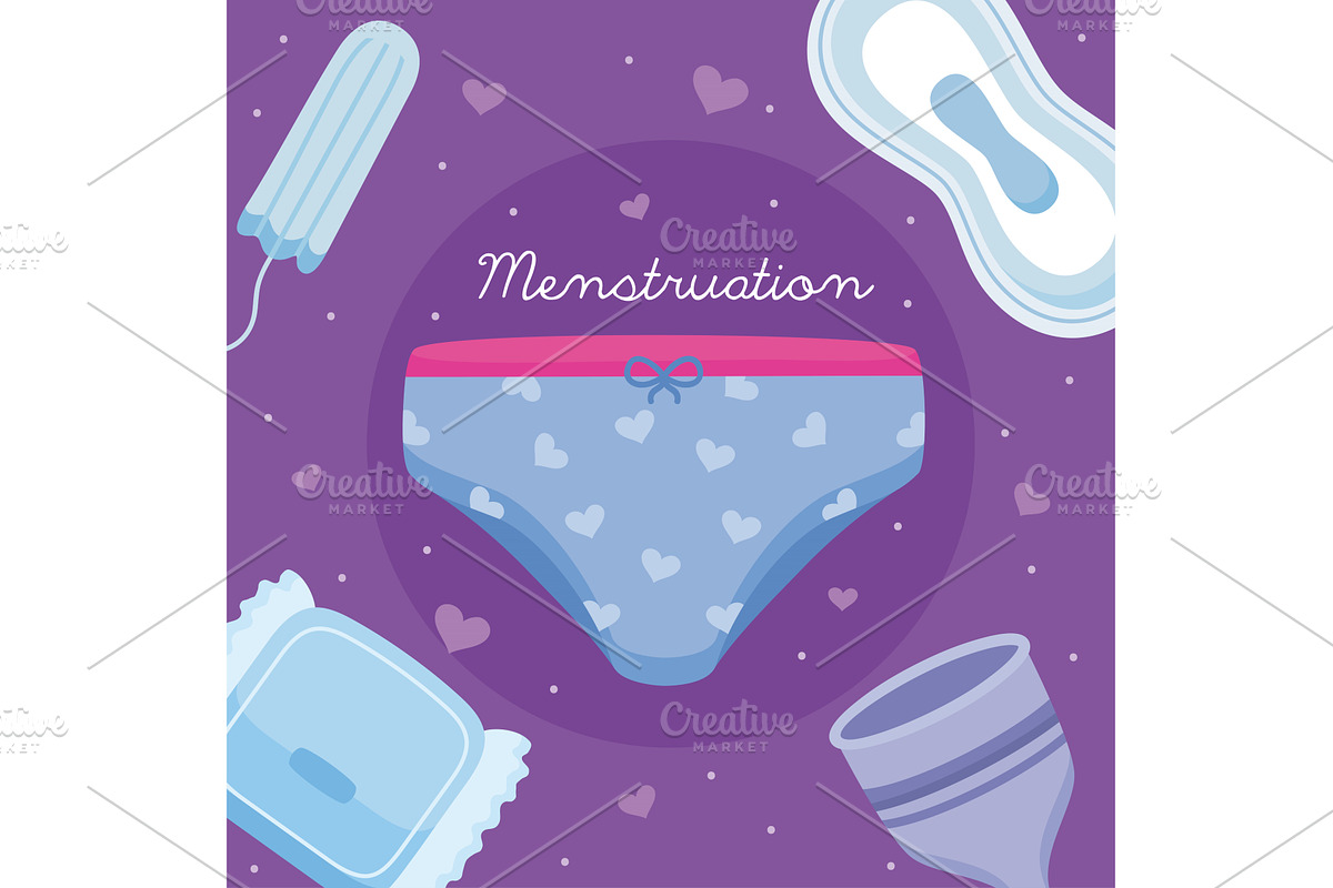 five women menstruation icons, an Object Illustration by studiogstock