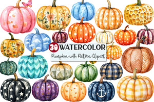 Watercolor Pumpkin with Pattern Clip, an Illustration by Rose Art