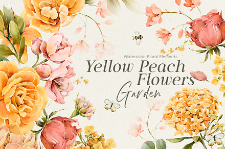 Watercolor Yellow Peach Flowers