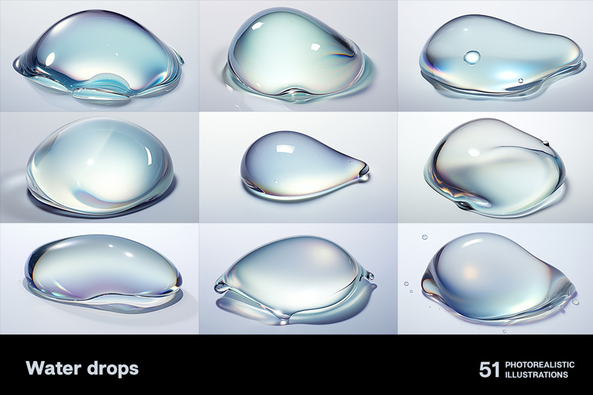 Water drops. 51 images, an Object Illustration by Handmadefont (Photo 4 of 12)