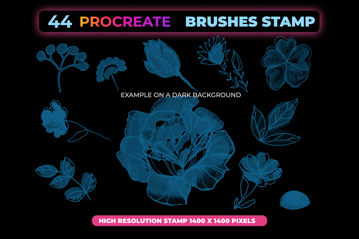 44 Flower Brush Stamps Procreate, a Brush Add-On by Graphics Resources (Photo 7 of 8)