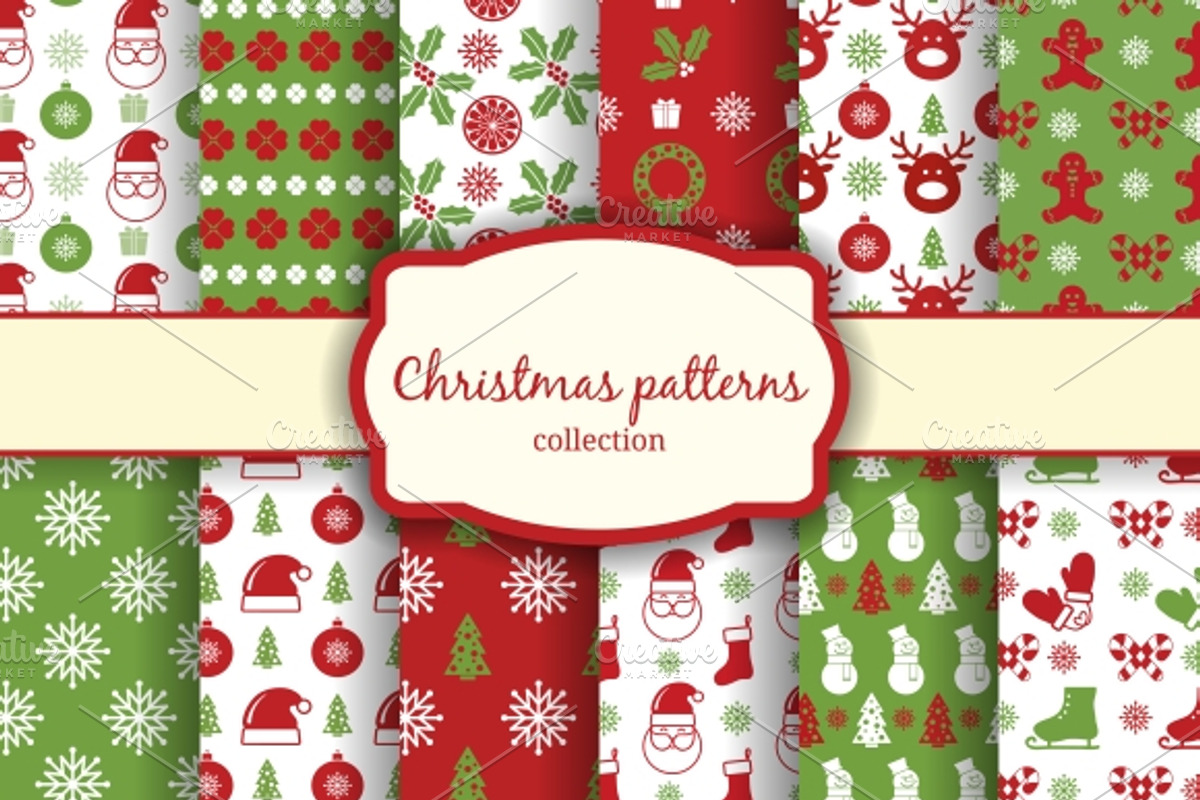 christmas seamless patterns set