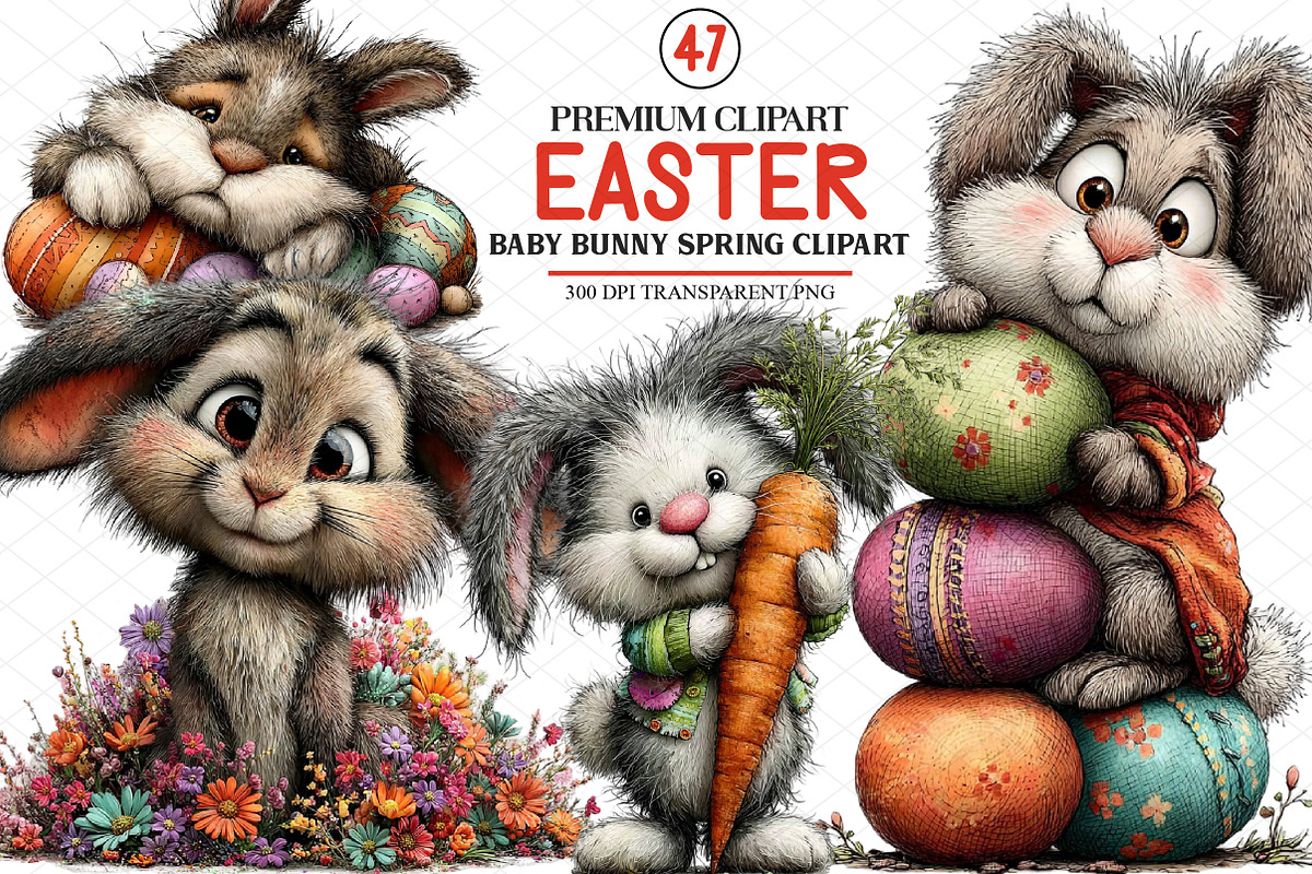 Baby Bunny Easter Spring Clipart, an Illustration by cherrydesign (Photo 1 of 4)