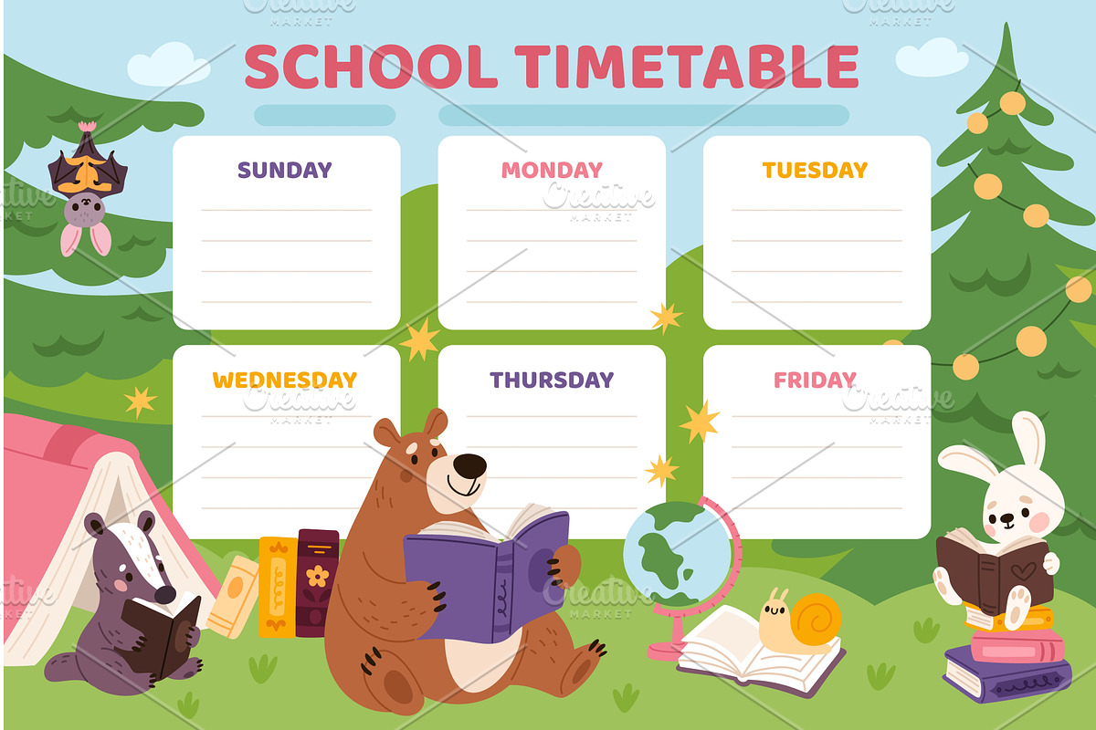 Animals with books kids planner, an Animal Illustration by YummyBuum