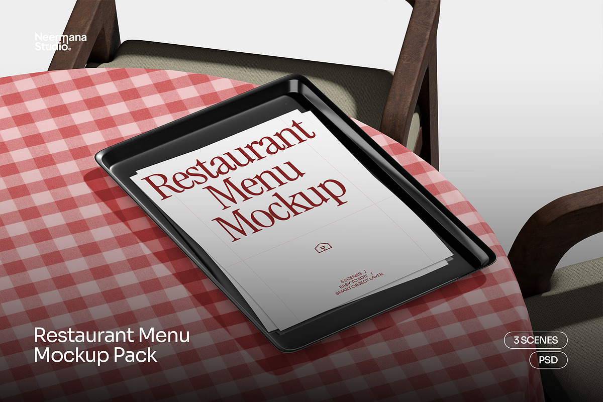 Restaurant Menu Mockup Pack, a Product Mockup by Neermana (Photo 1 of 8)