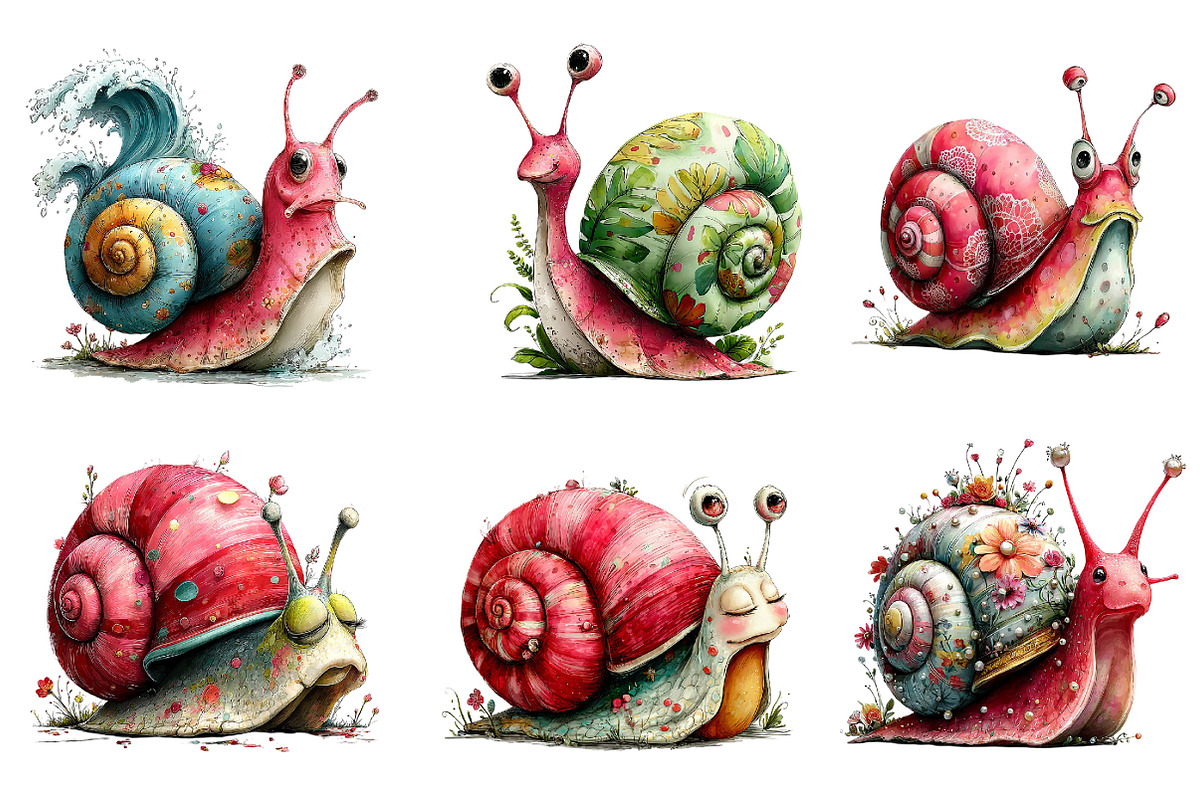 Whimsical Snail Watercolor Clipart, an Illustration by Dream Creation (Photo 5 of 8)