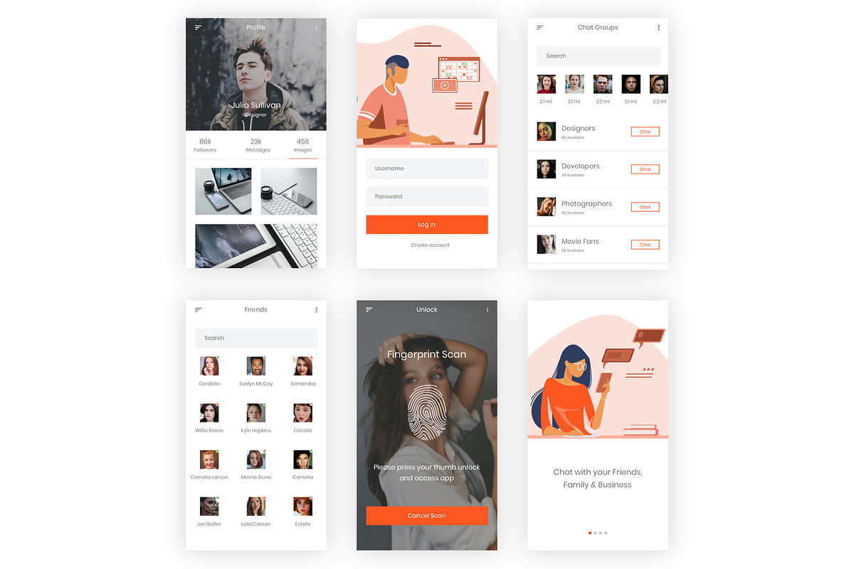 Chatting & Sharing Illustrator App, an UI Kit Template by themelove (Photo 10 of 11)
