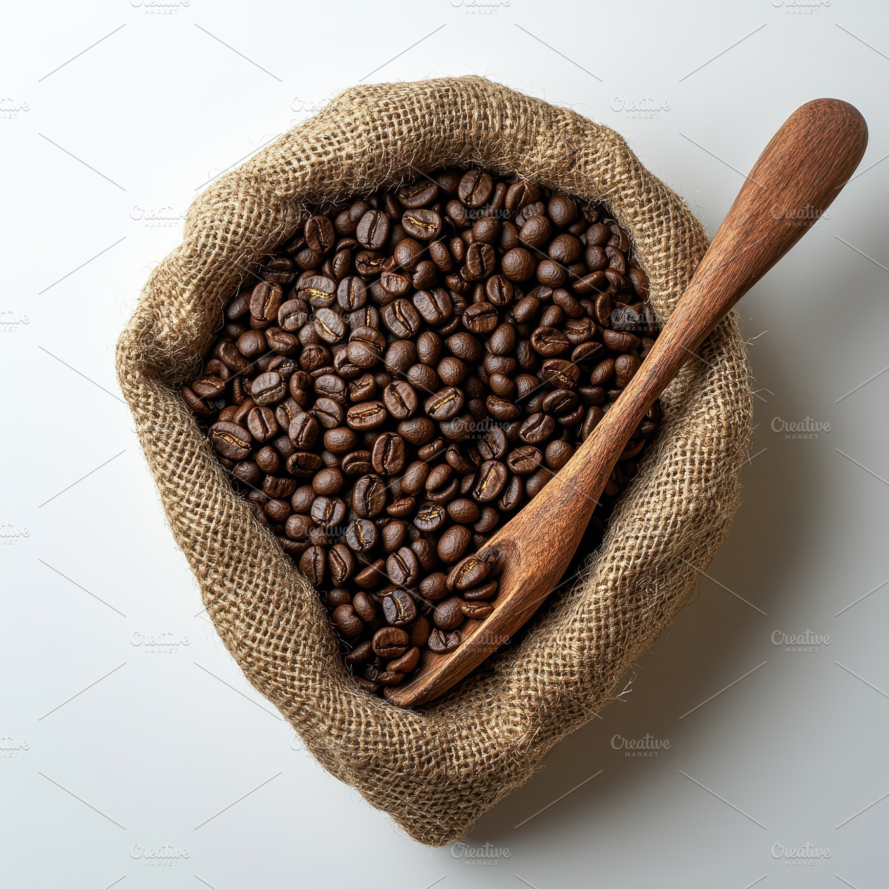 Roasted Coffee Beans in Burlap Sack, a Food & Drink Photo by Pixeness Studio