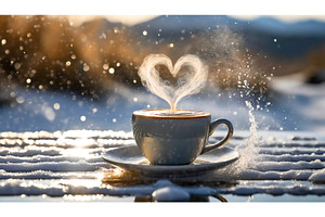 A cup of coffee steaming heart shape, a Food & Drink Photo by Igor Tichonow