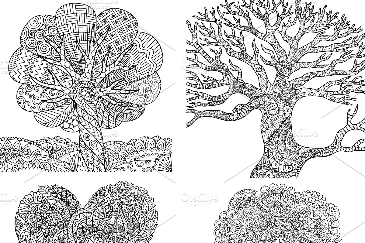 20 Trees and leaves coloring pages, an Illustration by Somjai King (Photo 4 of 6)