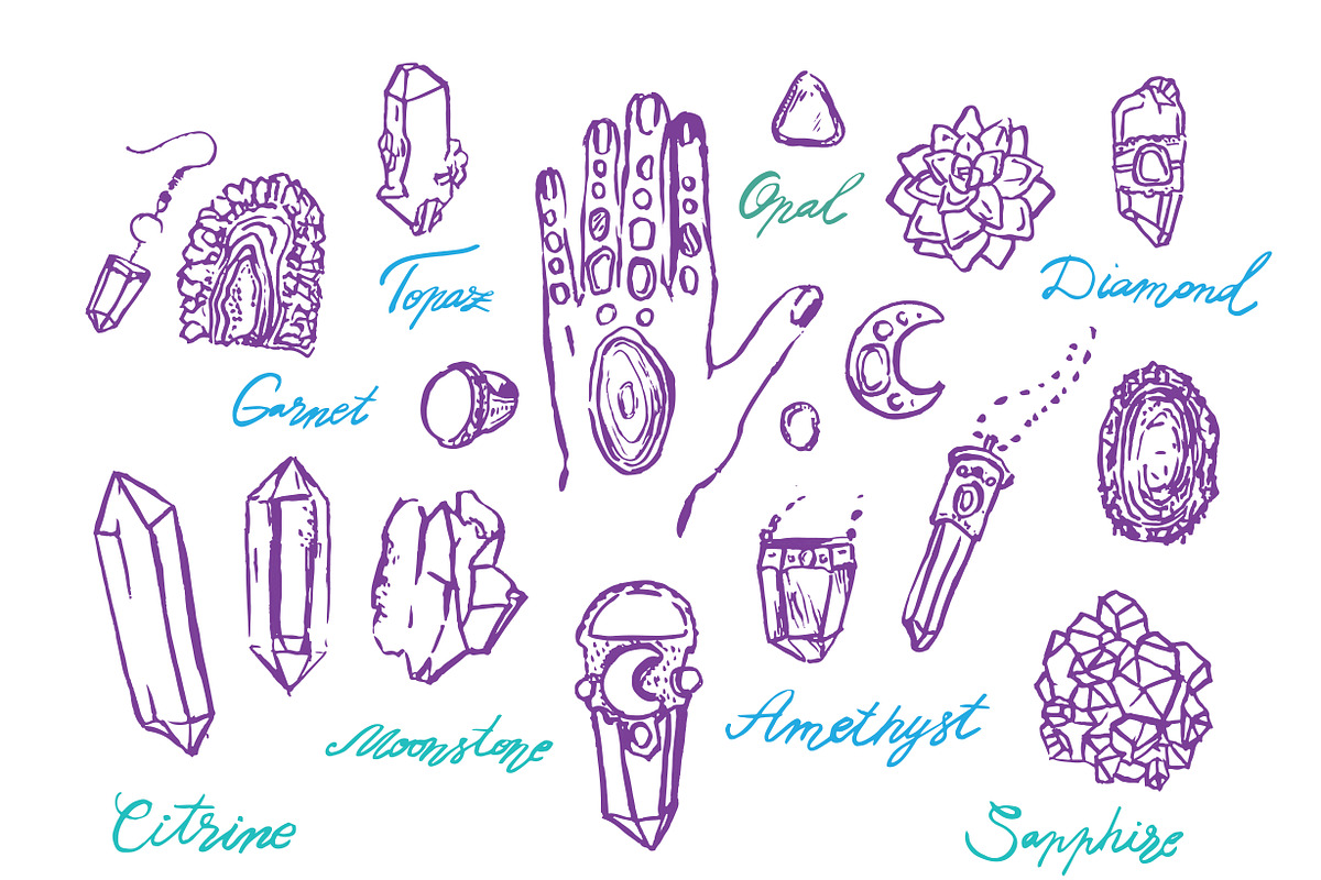 Watercolor Crystals with lettering, an Illustration by iriskana (Photo 3 of 5)