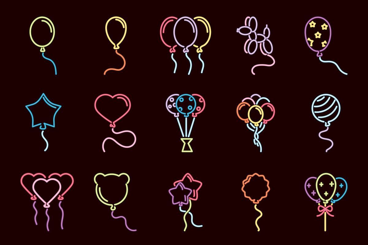 Neon Balloon Icon Set, an Outline Icon by studiogstock (Photo 1 of 3)
