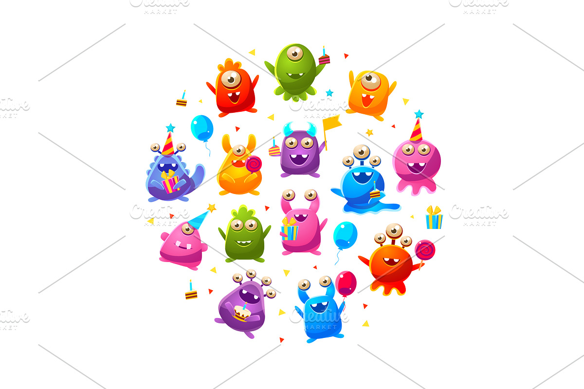 Cute Funny Monsters Characters of, an Object Illustration by TopVectors