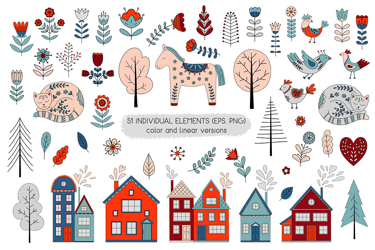Scandi Folk Art collection, a Decorative Illustration by alenaganzhela (Photo 2 of 10)