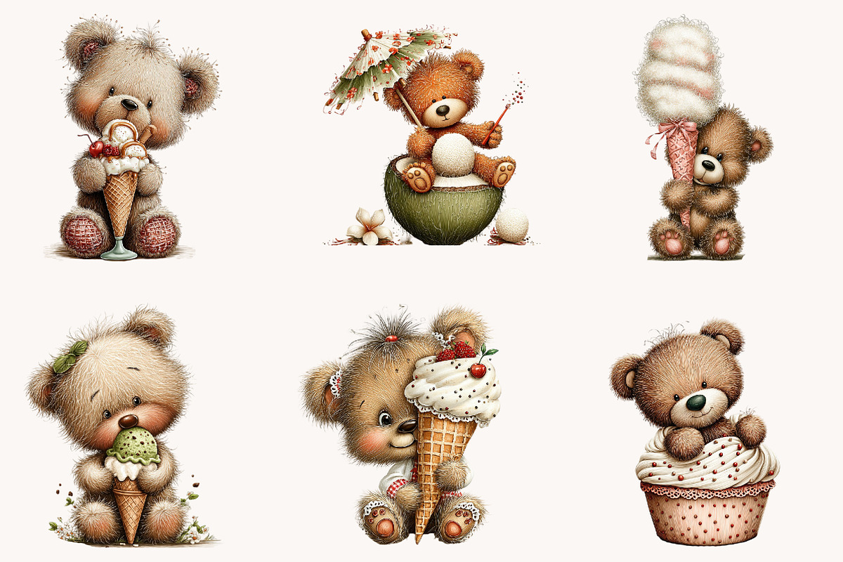 Summer Ice Cream Teddy Bear Clipart, a Seasonal Illustration by Designworld (Photo 6 of 10)