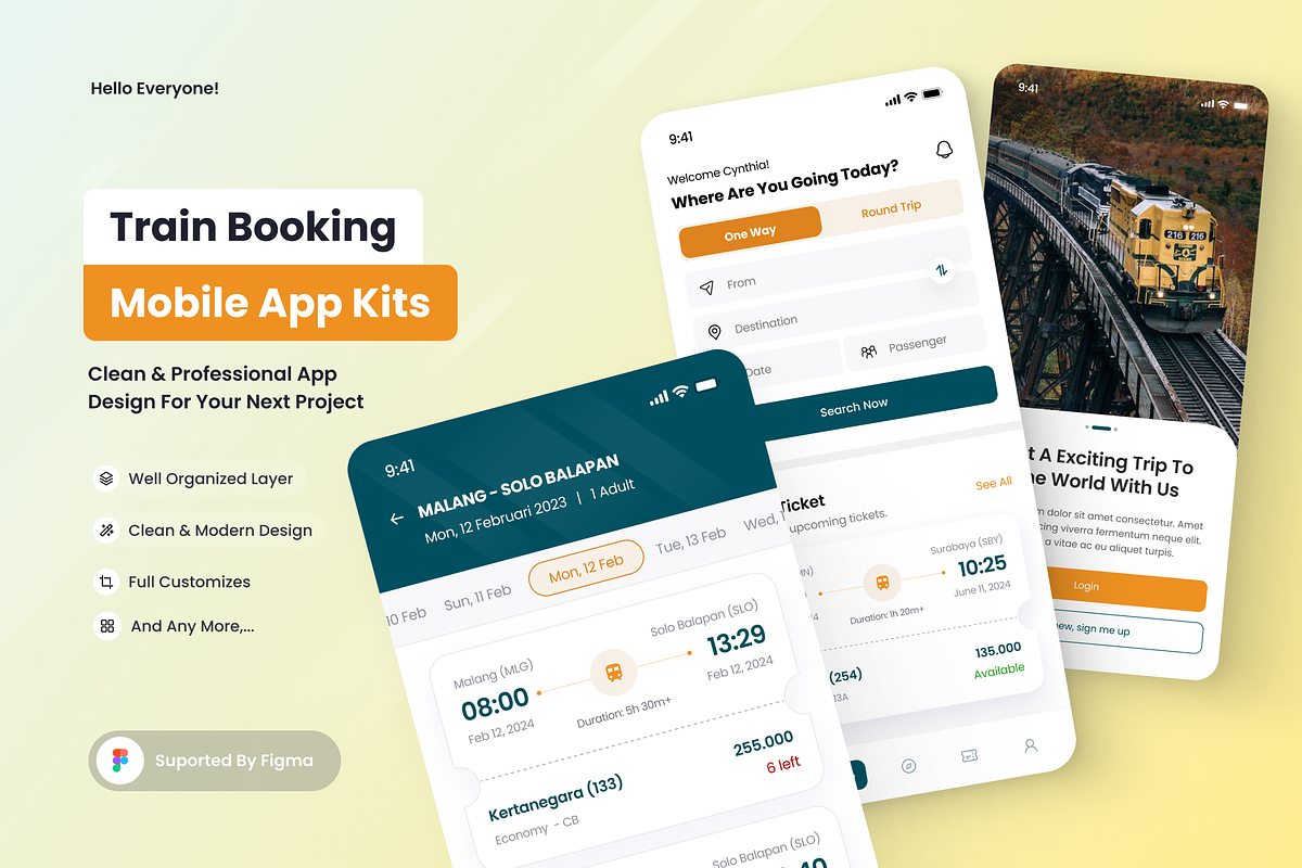 Train Booking UI Mobile Apps, an UI Kit Template by SquidPixey (Photo 1 of 3)