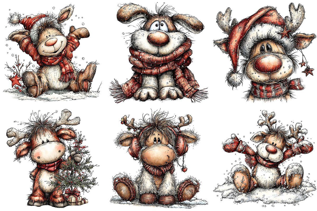 Funny Christmas Reindeer Clipart, an Illustration by Craft Nest (Photo 10 of 10)