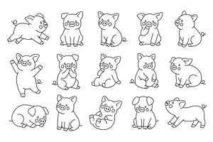 Piglet outline collection in, an Animal Illustration by GraphiShop
