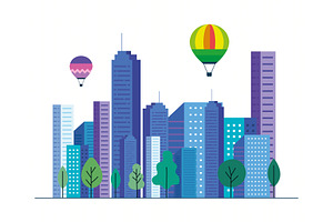 City Buildings With Hot Air Balloons