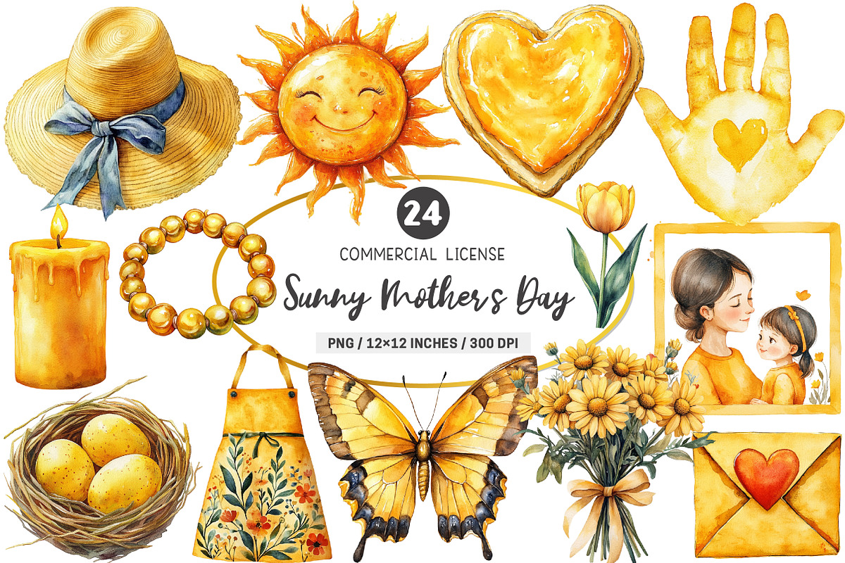 Sunny Yellow Mother's Day Clipart, an Illustration by SinaCreation (Photo 1 of 5)