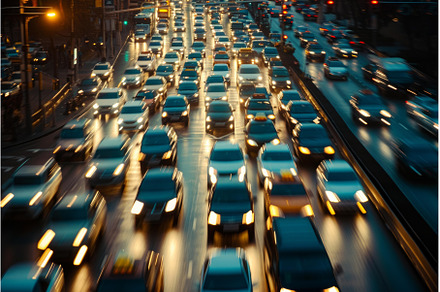 Rush hour traffic on city streets at, a Transportation Photo by Ylivdesign