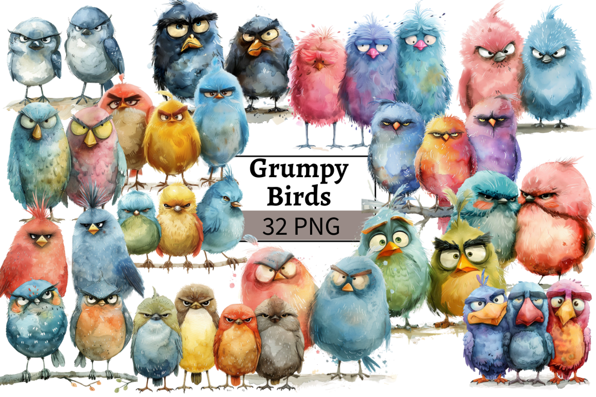 Funny Grumpy Birds Cliparts, an Animal Illustration by Mash Mash Stickers (Photo 1 of 9)