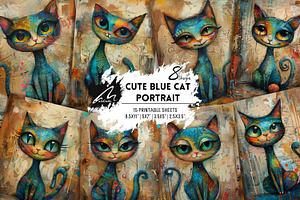 Cute Quirky Cat, Junk Journal Pages, an Animal Illustration by Digital Art Mahdiseño