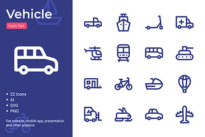 Vehicle Icon Set, an Outline Icon by Bartama Graphic