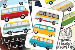 Vintage Van Illustrations, an Illustration by Digibonbons