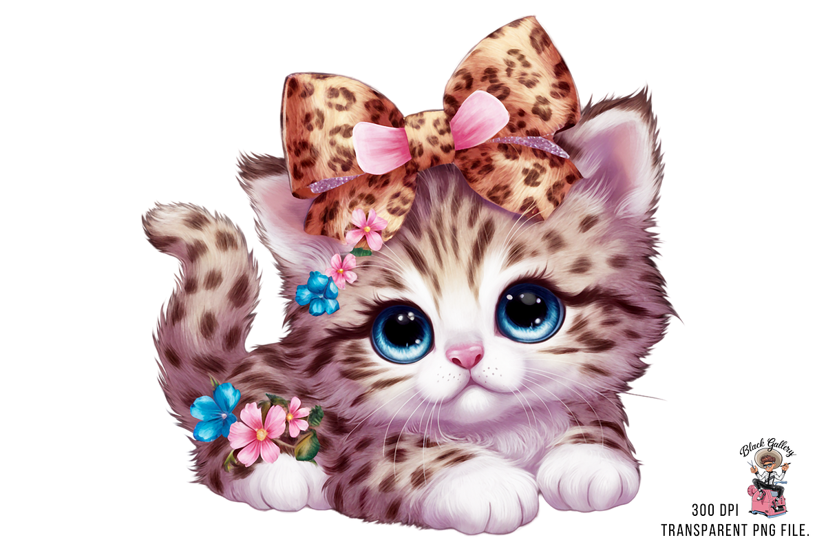 Kitten with Leopard Bow PNG Bundle, a Graphic by Clipart Bloom (Photo 7 of 11)