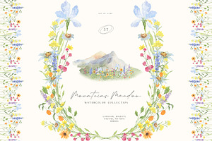 Mountains Meadow watercolor, a Seasonal Illustration by LiChu Art
