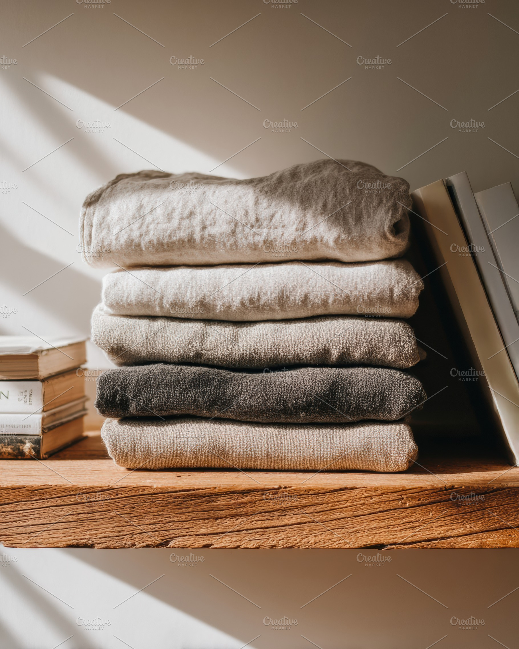 Monochrome Stack of Linen Towels, a Beauty & Fashion Photo by Virgo Studio