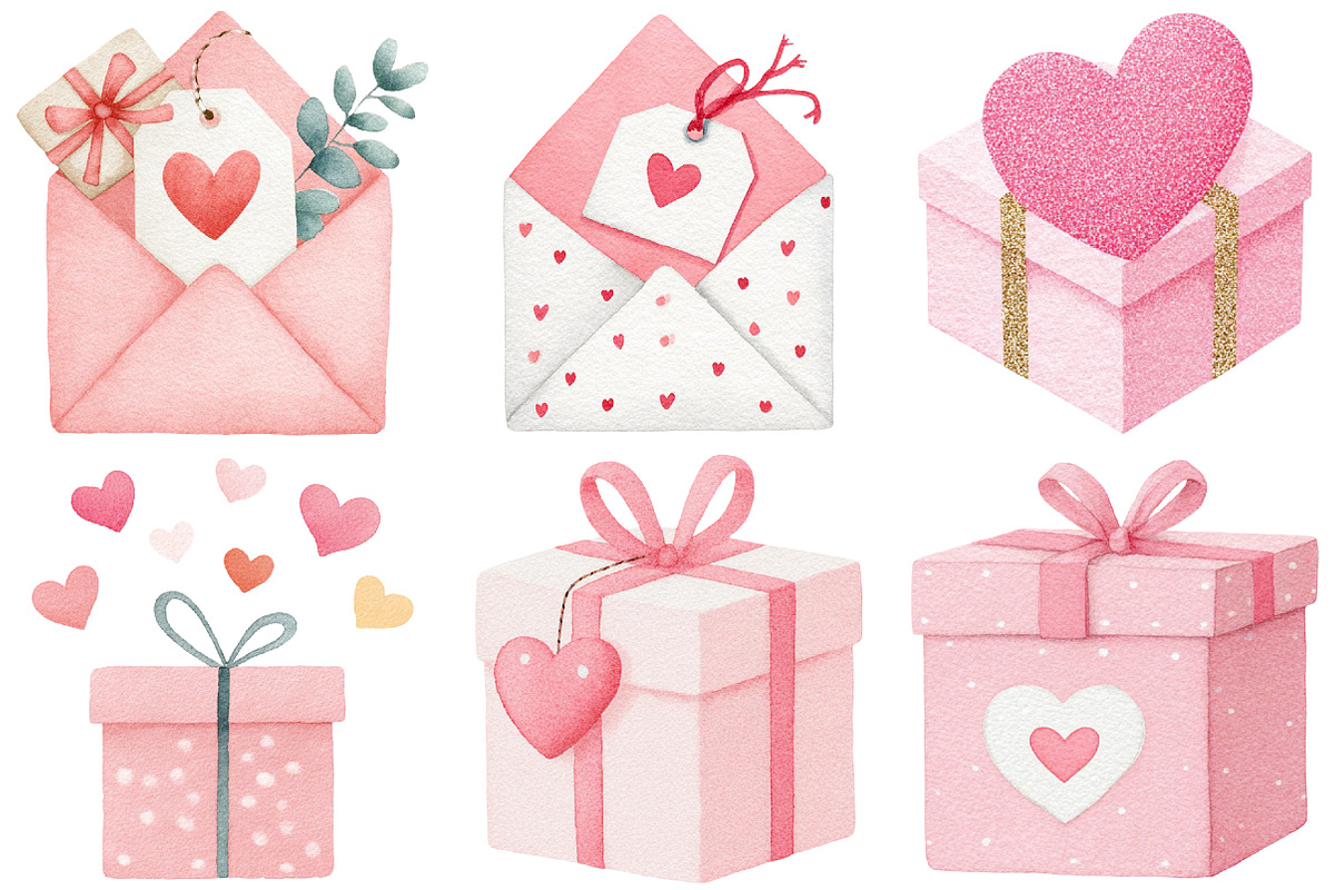 Watercolor Valentine Gift Clipart, an Illustration by Craft Nest (Photo 8 of 10)