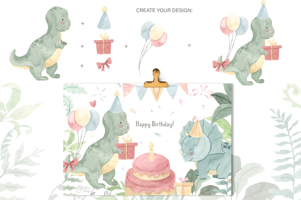 DINOSAUR watercolor clipart., an Animal Illustration by OlliArtDesign (Photo 8 of 12)
