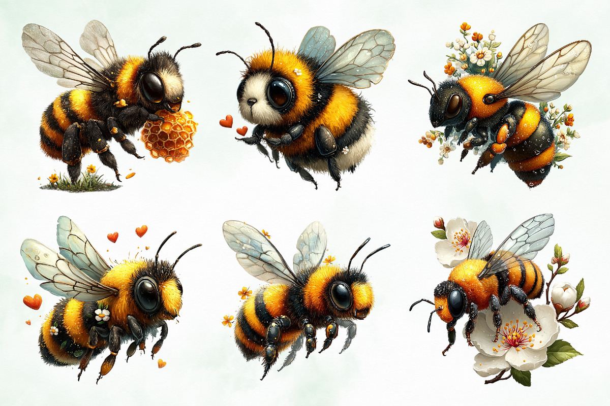 Whimsical Summer Honey Bees Clipart, an Animal Illustration by Creative Art (Photo 5 of 8)