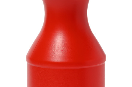 Red plastic bottle with lid, intended for household chemicals or