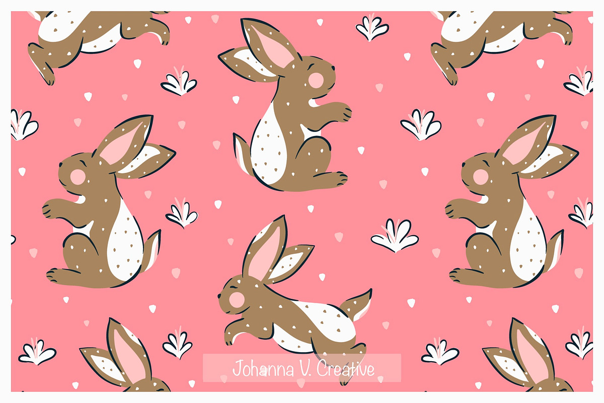 Whimsical Bunny Seamless Design, an Illustration by Johanna V. Creative (Photo 3 of 3)