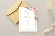 Floral Gold Wedding Invitation, an Invitation Template by SweetDesigncraft (Thumbnail 1 of 2)